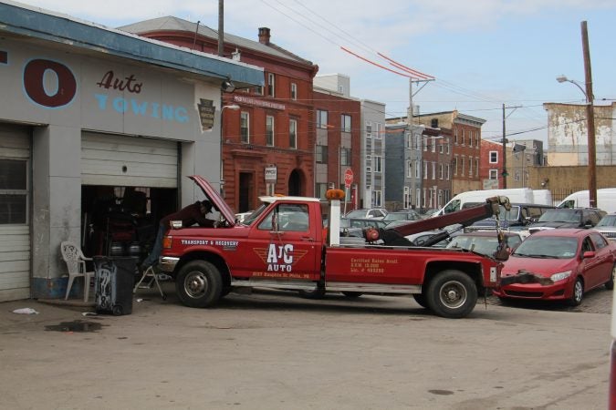 An auto repair shop in East Kensington at Dauphin and Frankford. (Emma Lee/WHYY)