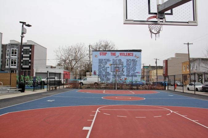 Rennovated in 2015, Ralph Brooks Park at the corner of Tasker and 20th streets is named after a 7-year-old Point Breeze resident who was paralyzed by a bullet in 1998. (Emma Lee/QHYY)