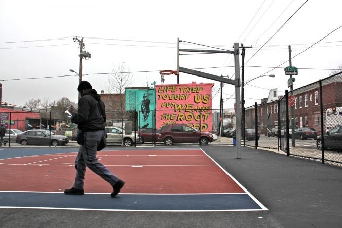 Rennovated in 2015, Ralph Brooks Park at the corner of Tasker and 20th streets is named after a 7-year-old Point Breeze resident who was paralyzed by a bullet in 1998. (Emma Lee/QHYY)