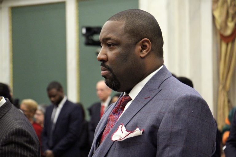 City Councilmember Kenyatta Johnson is shown from the side, profile visible, in this file photo from 2018.