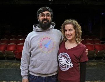 Neil Bardham and Rebecca Salus of Philly Improv Theater promote a comedy show to benefit the victims of the shooting at Marjory Stoneman Douglas High School. Salus, a graduate of Stoneman Douglas, will host 