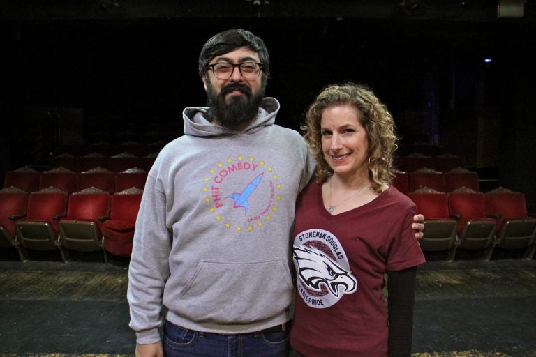 Neil Bardham and Rebecca Salus of Philly Improv Theater promote a comedy show to benefit the victims of the shooting at Marjory Stoneman Douglas High School. Salus, a graduate of Stoneman Douglas, will host 