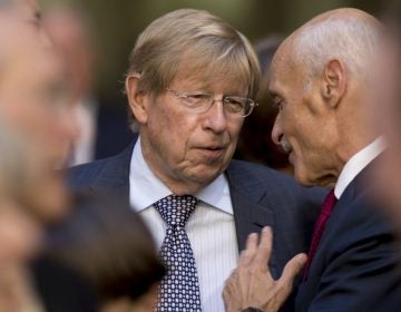 Former United States Solicitor General Ted Olson, (center), speaks with former Homeland Security Secretary Michael Chertoff, (right), before an installation ceremony for FBI Director Chris Wray at the FBI Building, Thursday, Sept. 28, 2017, in Washington. (Andrew Harnik/AP Photo)