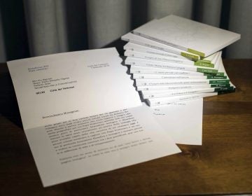In this photo of a letter released by Vatican Media, retired Pope Benedict XVI praises a volume of books about the theological training of Pope Francis. The Vatican admitted Thursday, March 14, 2018 that it blurred the final two lines of the letter's first page, where Benedict begins to acknowledge that he didn't read the books and doesn't have time to write a theological assessment of Francis as requested. (Vatican Media photo via AP)