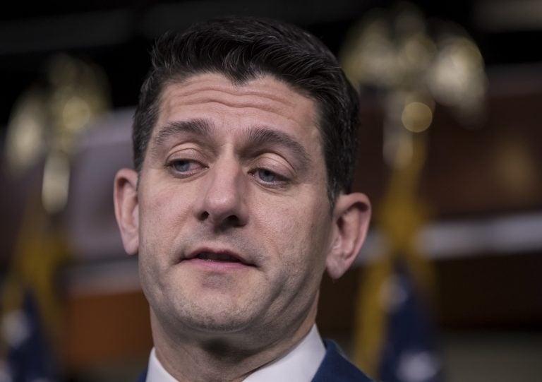 Speaker of the House Paul Ryan, R-Wis., meets with reporters following a GOP strategy session,