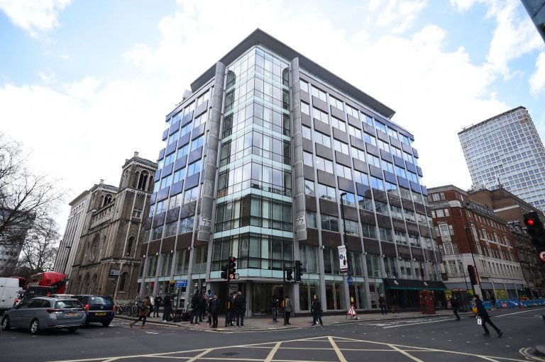 The offices of Cambridge Analytica (CA) in central London, after it was announced that Britain's information commissioner Elizabeth Denham is pursuing a warrant to search Cambridge Analytica's computer servers, Tuesday March 20, 2018. (Kirsty O'Connor/PA via AP)