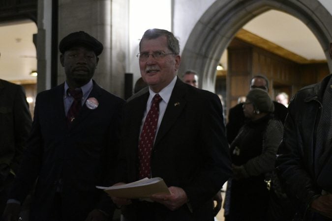 Community members, activist and students shut down a town hall meeting about the proposed $130 million, 35,000 seat stadium on Temple's campus, on Tuesday. (Bastiaan Slabbers/for WHYY)