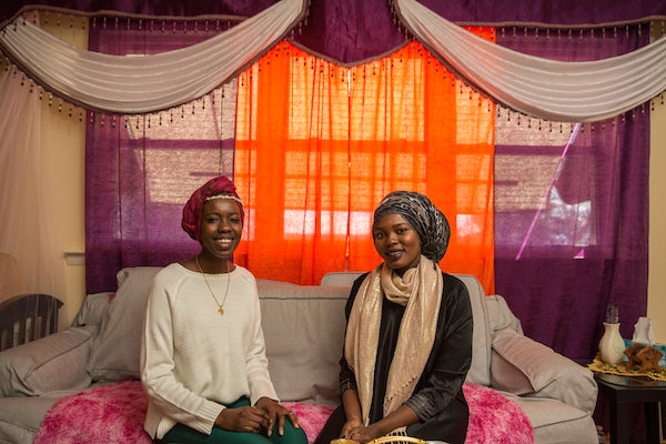 Emi and Afaq Mahmoud,  sisters whose childhoods were spend constantly fleeing persecution. Emi was born in Sudan; Afaq in Yemen. They both living in Philadelphia, now. (Dave Tavni)