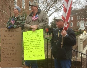 Delawareans protested gun control legislation outside Legislative Hall Wednesday. (Zoe Read/WHYY)