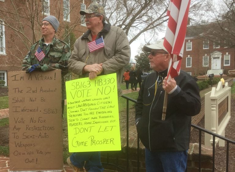 Delawareans protested gun control legislation outside Legislative Hall Wednesday. (Zoe Read/WHYY)