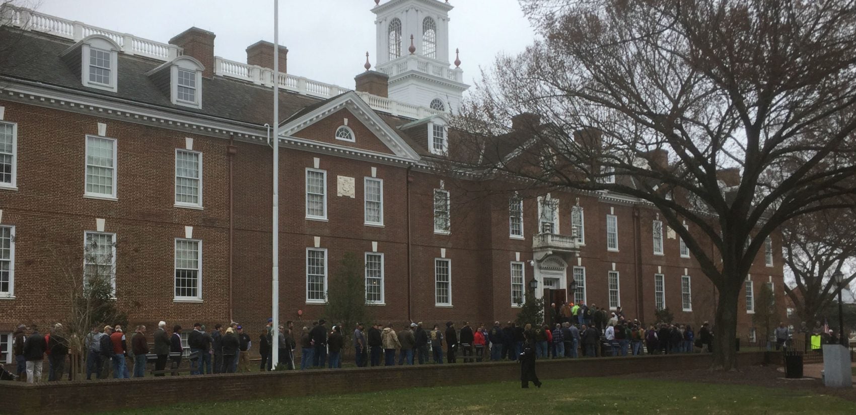 Second Amendment supporters line up to talk to legislators about gun control measures Wednesday. (Zoe Read/WHYY) 