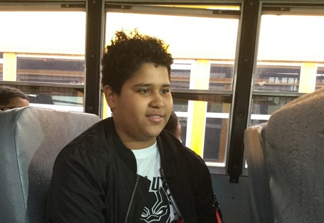 Seventh-grader Sulaiman Freeland loves Marvel and Black Panther. Freeland said that he's been waiting for this movie to come out. (Kyrie Greenberg/for WHYY)