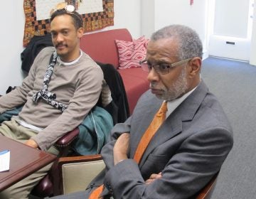 State Sen. Art Haywood, D-Philadelphia, listens to his constituents lobby him about renewable energy proposals. (Susan Phillips/StateImpact Pennsylvania)