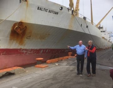 U.S. Sen. Tom Carper, D-Delaware, and Assistant Secretary of the Army for Civil Works R.D. James toured the Port of Wilmington Tuesday afternoon. (Zoe Read/WHYY)