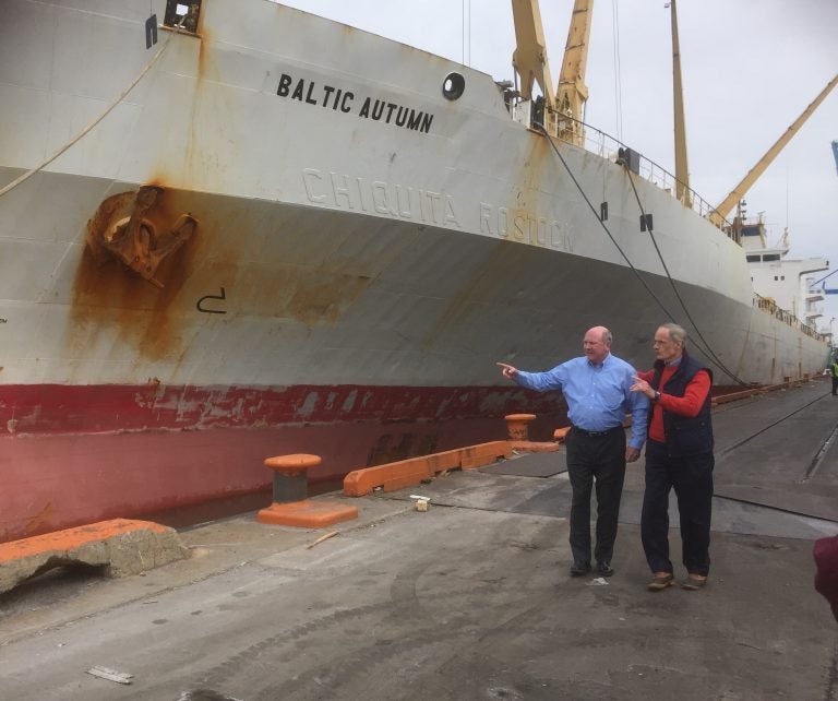 U.S. Sen. Tom Carper, D-Delaware, and Assistant Secretary of the Army for Civil Works R.D. James toured the Port of Wilmington Tuesday afternoon. (Zoe Read/WHYY)