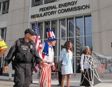 Protesters outside the Federal Energy Regulatory Commission in Washington, DC. The agency has announced plans to limit public comments on pipeline projects if the comments are submitted outside the deadline. (Marie Cusick/StateImpact Pennsylvania)