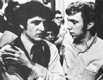 Sociology professor Phillip Pochoda (left) and student leader Ira Harkavy during the 1969 Penn sit-in in College Hall.