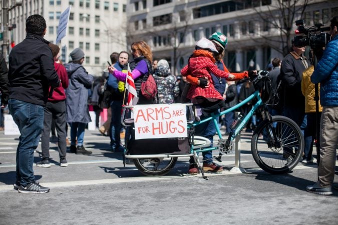 Demonstrators flood the streets of downtown Washington D.C during the March for Our Lives Saturday afternoon. (Brad Larrison for WHYY)