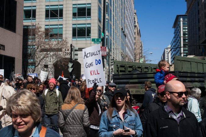 Demonstrators flood the streets of Washington D.C during the March for Our Lives Saturday afternoon. (Brad Larrison for WHYY)