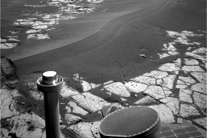 This image was taken with Opportunity's navigation camera of a large dune on the way to Victoria