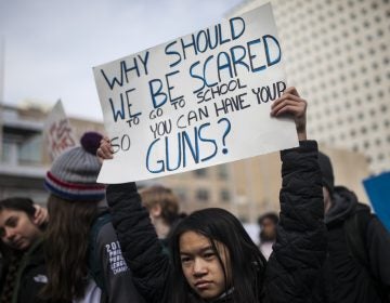 Philadelphia students participate in a national school walkout commemorating the one month anniversary of Parkland, Fl. high school shooting