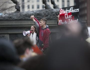 Olivia Sandom, Senior at Julia R. Masterman, and Bryan Taylor, Senior at Academy at Palumbo, during the student walk out against gun violence at City Hall