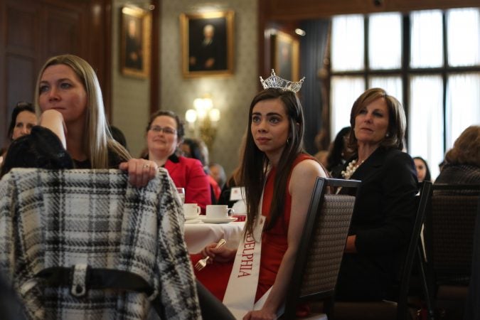 Jen Welter, the first woman to join an NFL team's coaching staff, addressed the crowd at a Women’s Leadership Luncheon hosted by City Year Philadelphia (Angela Gervasi/for WHYY)