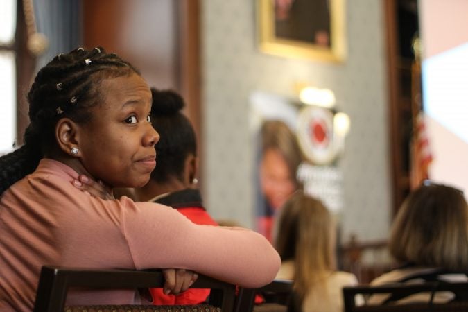 Jen Welter, the first woman to join an NFL team's coaching staff, addressed the crowd at a Women’s Leadership Luncheon hosted by City Year Philadelphia (Angela Gervasi/for WHYY)