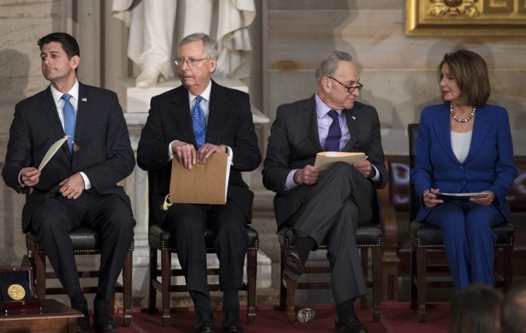 Congressional leaders (from left) House Speaker Paul Ryan, Senate Majority Leader Mitch McConnell, Senate Minority Leader Chuck Schumer and House Minority Leader Nancy Pelosi appear together at a January event in the U.S. Capitol. (J. Scott Applewhite/AP)