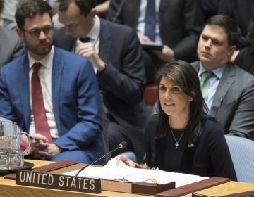 U.S. Ambassador to the United Nations Nikki Haley speaks during a Security Council meeting on the situation between Britain and Russia, on Wednesday. (Mary Altaffer/AP)