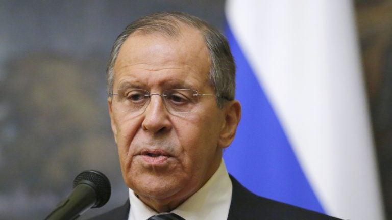 Russian Foreign Minister Sergey Lavrov announced Thursday that Moscow is expelling 60 U.S. diplomats. (Alexander Zemlianichenko/AP)