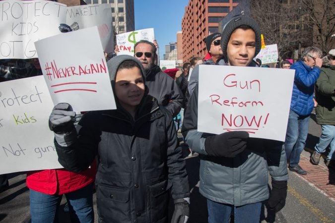 Thousands of citizens, of all ages, gathered together in Philadelphia to participate in the nationwide March for Our Lives, March 24, 2018. (Emily Cohen for WHYY)