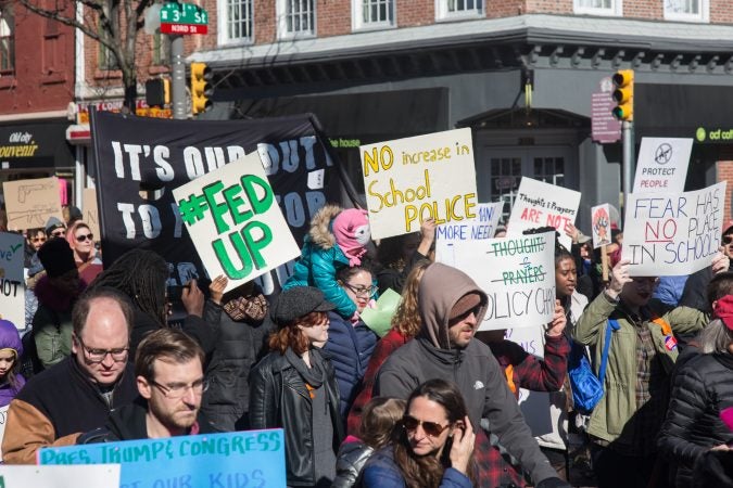 Thousands of citizens, of all ages, gathered together in Philadelphia to participate in the nationwide March for Our Lives, March 24, 2018. (Emily Cohen for WHYY)