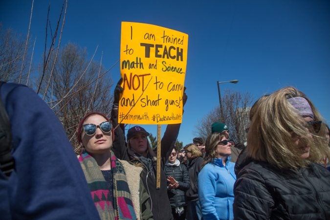 Thousands of citizens, of all ages, gathered together in Philadelphia to participate in the nationwide March for Our Lives, March 24, 2018. (Emily Cohen for WHYY)