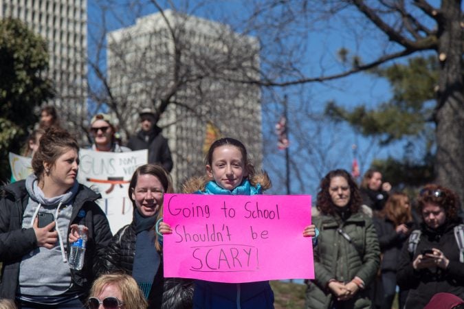 Thousands of citizens, of all ages, gathered together in Philadelphia to participate in the nationwide March for Our Lives, March 24, 2018. (Emily Cohen for WHYY)