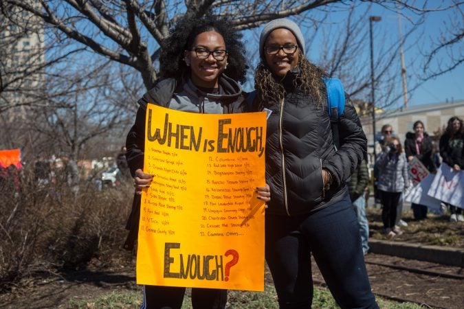 Demitria Mercer came over from New Jersey to march with her daughter Re'Ann, 18, who is a freshman at Temple University. (Emily Cohen for WHYY)