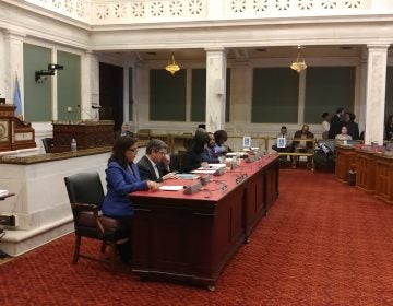 Philadelphia City Council members listen to testimony during a hearing on workplace issues. (Tom MacDonald/ WHYY)