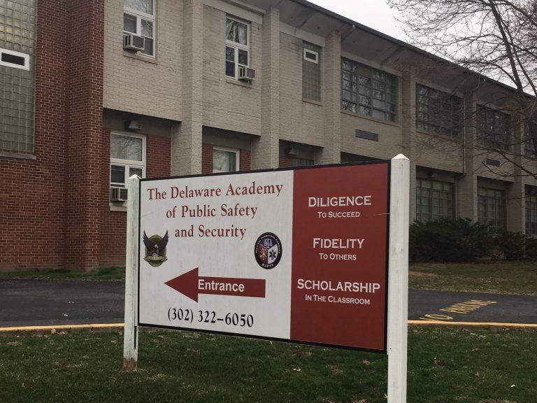 Delaware Academy for Public Safety and Security is under formal review by the state, but Colonial School District has offered a helpiing hand to help the school stay open. (Cris Barrish/WHYY)