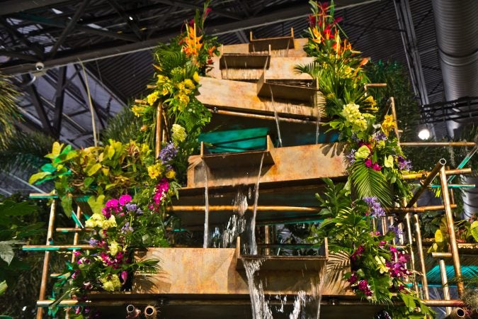 The 2018 Philadelphia Flower Show theme Wonders of Water inspired the main exhibit rainforest theme. (Kimberly Paynter/WHYY)