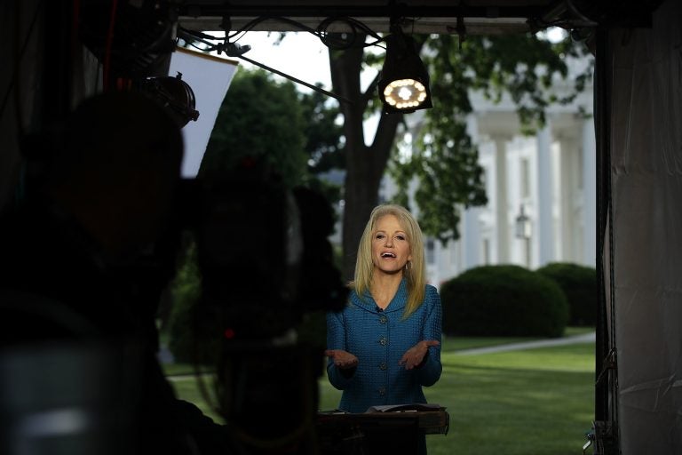 White House counselor Kellyanne Conway participates in an interview with CNN at the White House in May. Conway was reprimanded for mixing partisan politics with her official duties in TV interviews last fall. (Alex Wong/Getty Images) 