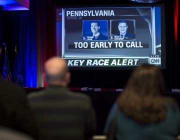 Supporters Democratic congressional candidate Conor Lamb await results on Tuesday night in Canonsburg, Pa. Lamb and Republican Rick Saccone were locked in a race that was declared too close to call hours after polls closed. (Drew Angerer/Getty Images)
