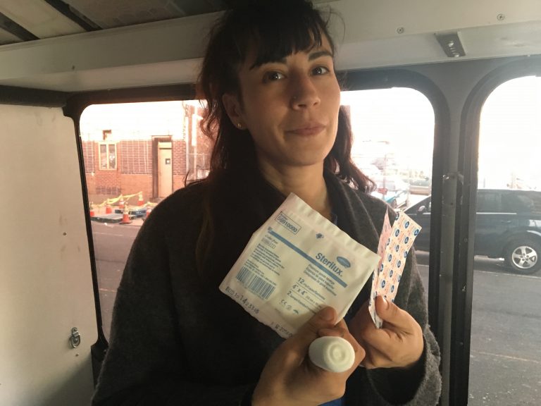 Sheila Dhand, a wound care nurse, treats many people who use drugs via mobile unit. (Elana Gordon/WHYY) 