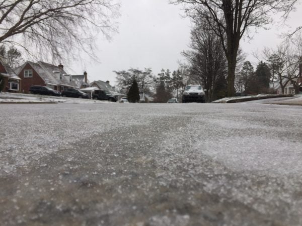 Ice covered street in Havertown, Pa.