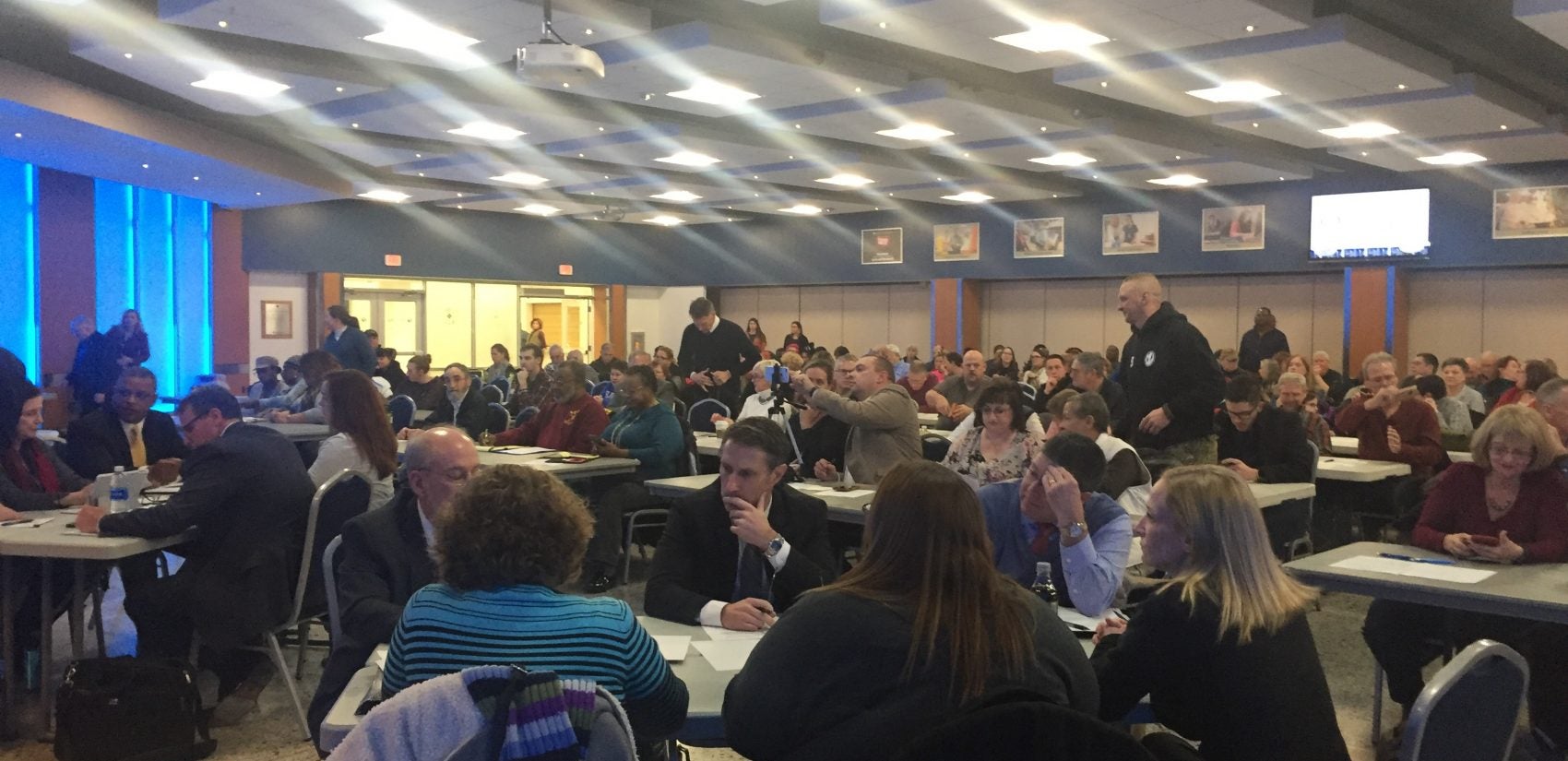 Vocal opponents and supporters of the proposed anti-discrimination policy for schools attended a meeting of Gov. John Carney's team of officials, advocates and parents developing Regulation 225. (Cris Barrish/WHYY) 