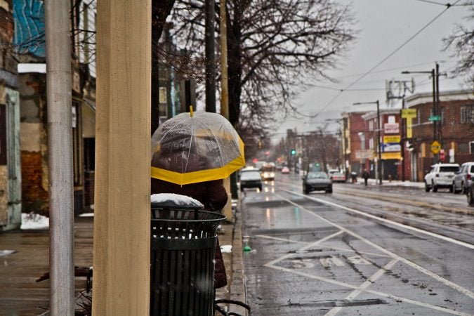 Snow falling early Wednesday did not stick to road surfaces. (Kimberly Paynter/WHYY)