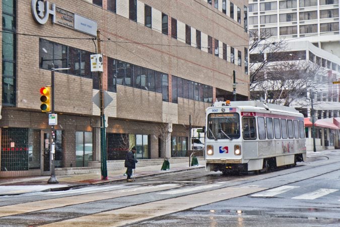 Wednesday morning brought only sleet to Philadelphia. (Kimberly Paynter/WHYY)