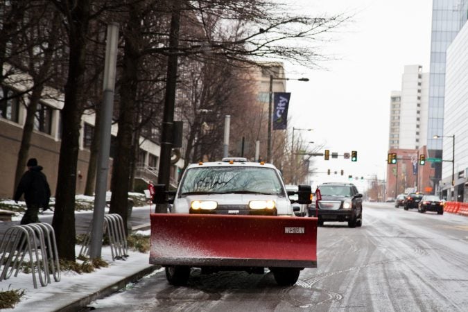 Wednesday morning brought only sleet to Philadelphia. (Kimberly Paynter/WHYY)