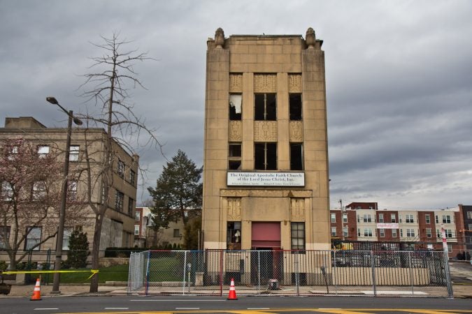 A three-alarm fire blazed through the church on the 1500 block of Broad Street in North Philadelphia on Thursday. (Kimberly Paynter/WHYY)