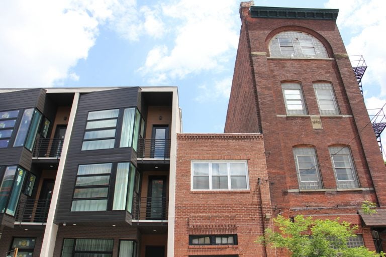 New houses abut old in Northern Liberties, one of the city’s fastest gentrifying areas. (Emma Lee/WHYY)