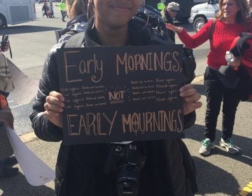 Santana Outlaw, 17, joined her classmates at Science Leadership Academy Beeber in West Philly on a bus trip to Washington, D.C. Saturday for her first national protest. (Avi Wolfman-Arent/WHYY)